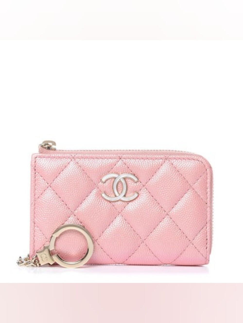 Chanel Iridescent Caviar Quilted Zipped Key Holder Case Rose Pink